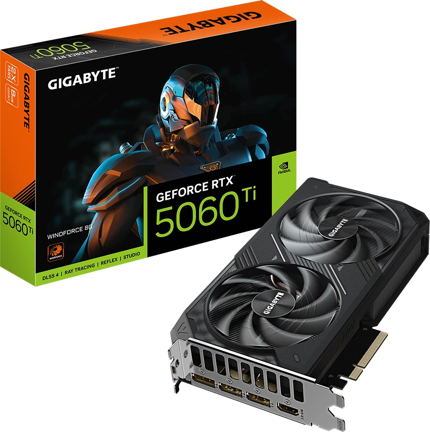 Kartelë grafike GIGABYTE GeForce RTX 5060 Ti WINDFORCE 8G, 8GB GDDR7, 128-bit, PCIe 5.0, Retail