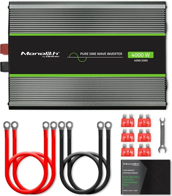 Konvertues voltazhi Qoltec Monolith 51935, 2000W/4000W, 12V në 230V, Pure Sine Wave, Grafit