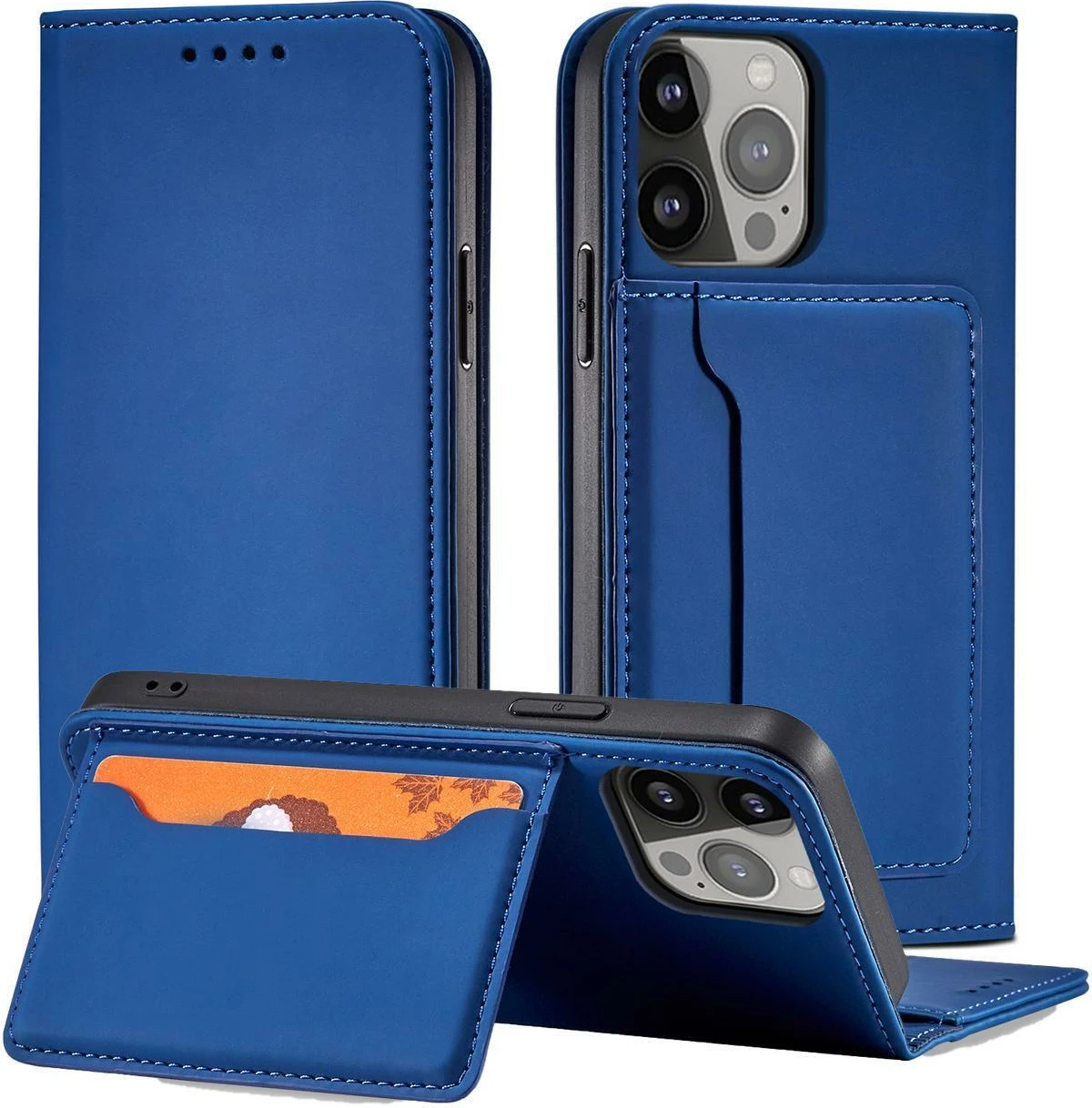 Mbështjellës magnetik për Samsung Galaxy S23 Hurtel Magnet Card Case, me portofol dhe stand, Blu