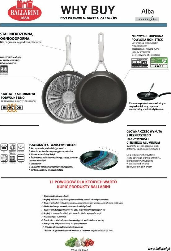 Tigan Ballarini Alba 24 cm, non-stick Keravis TI-X me titan, për induksion, i zi