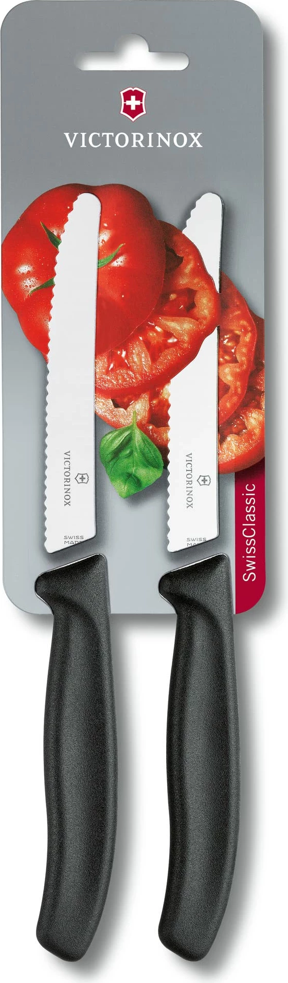 Thikë për domate Victorinox Swiss Classic, teh të valëzuar, 2 pjesësh e paketuar, e zezë