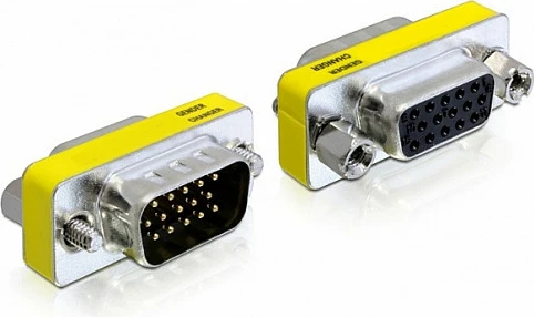 Adapter VGA DeLOCK, D-Sub 15-pin mashkull në femër, nikel, e zezë/argjend/e verdhë
