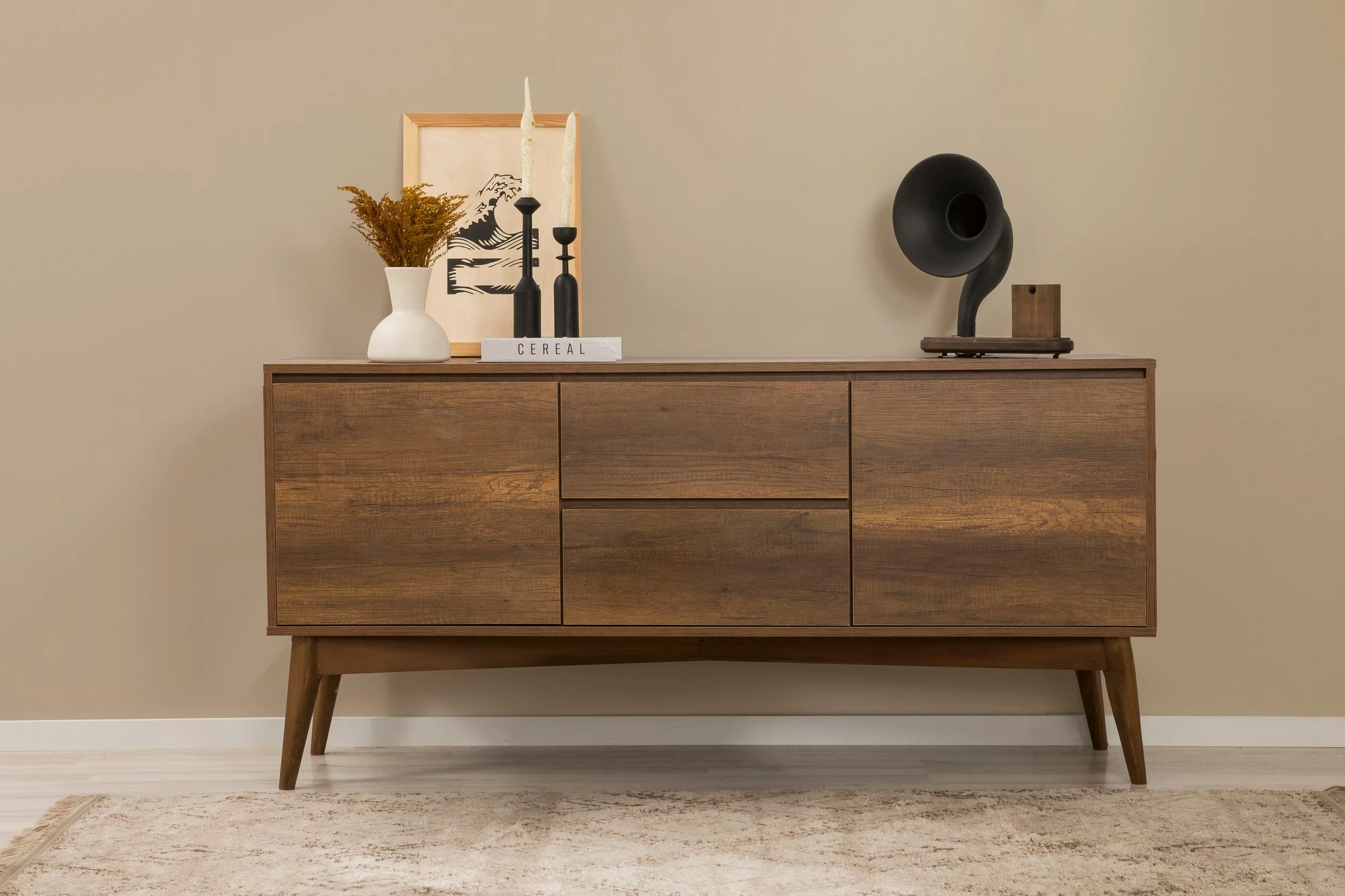 Set tavoline e zgjatshme me karrige e konsol (7 copë), Skye Decor, Vina 03 0900, ngjyrë arre, ngjyrë gur