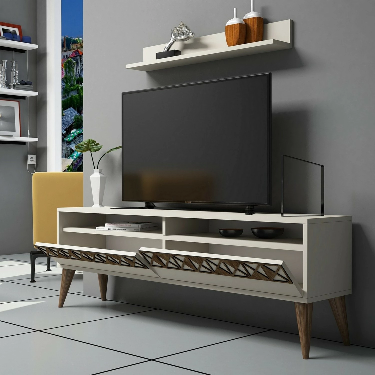 Komodë TV Skye Decor, Line, ngjyrë krem