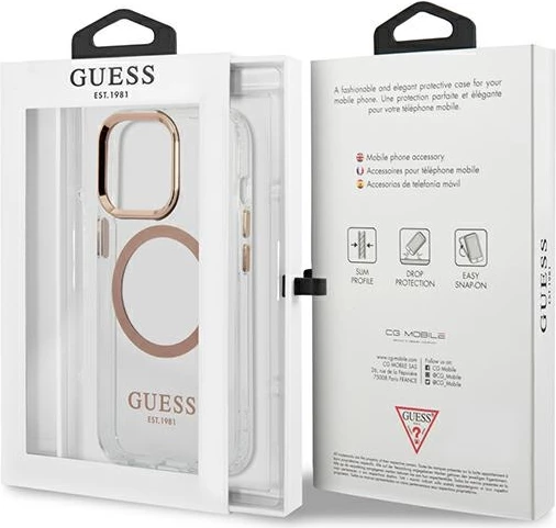 Mbështjellës Guess GUHMP13XHTRMD për iPhone 13 Pro Max 6.7", Metal Outline Magsafe, Transparent/Ari