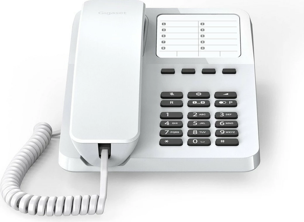 Telefon fiks Gigaset DESK 400, analog, me kabllo, 10 numra, i bardhë