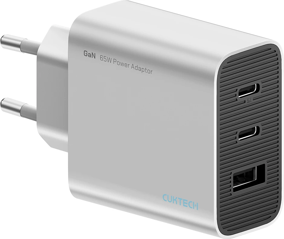 Karikues muri GaN, Cuktech, A15C-EU, 65W 2xUSB-C + 1xUSB-A, prizë EU, pa kabllo, gri