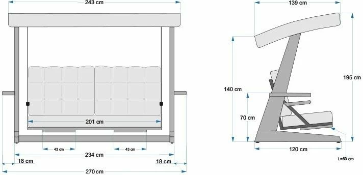 Karrige lëkundëse treshe për kopsht, ngjyrë antracit, Skye Decor Luna Deluxe 2600