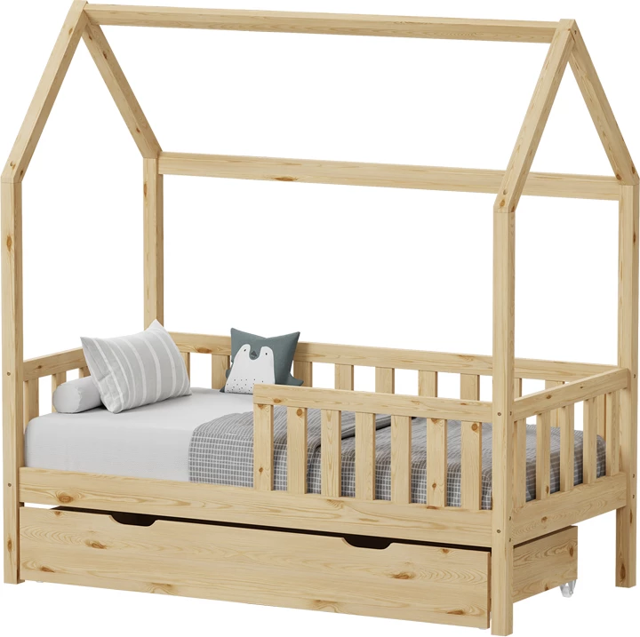 Krevat fëmijësh Montessori Bendina me sirtar dru pishe, ngjyrë natyrale, 70x140cm