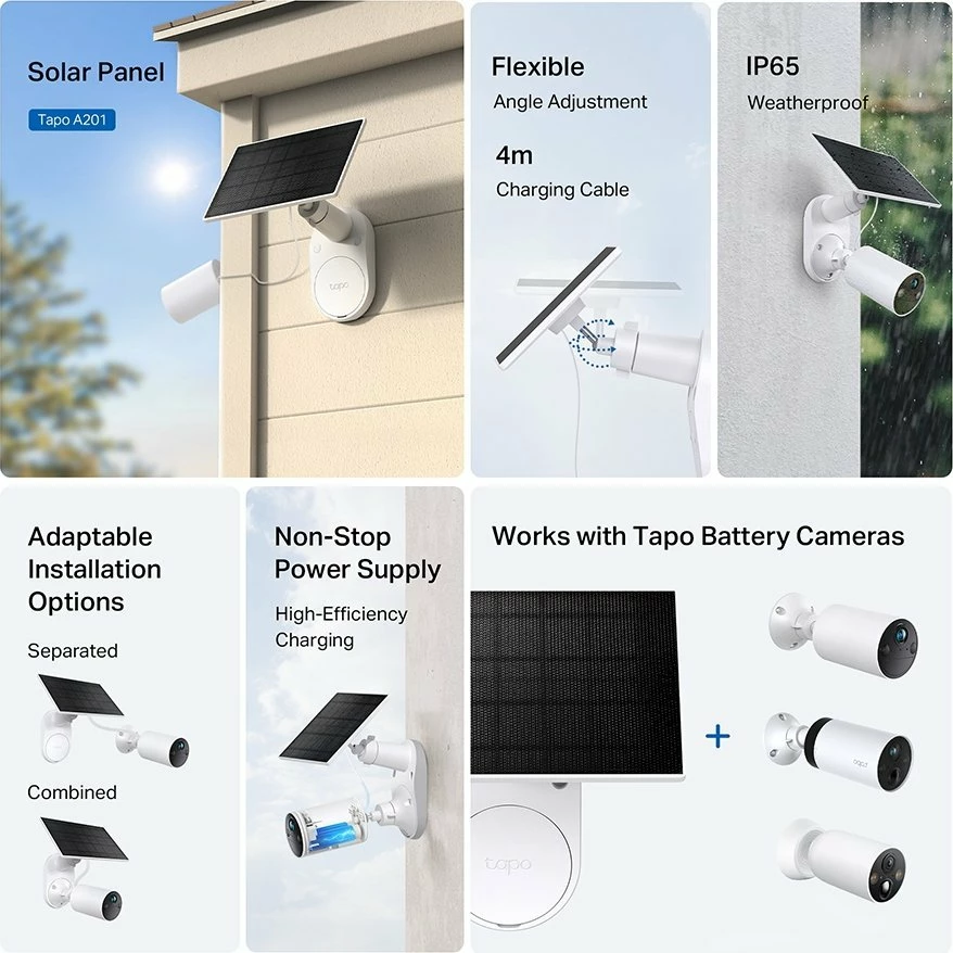 Panel solar TP-Link Tapo A201 2.5W, IP65, kabllo 4 m