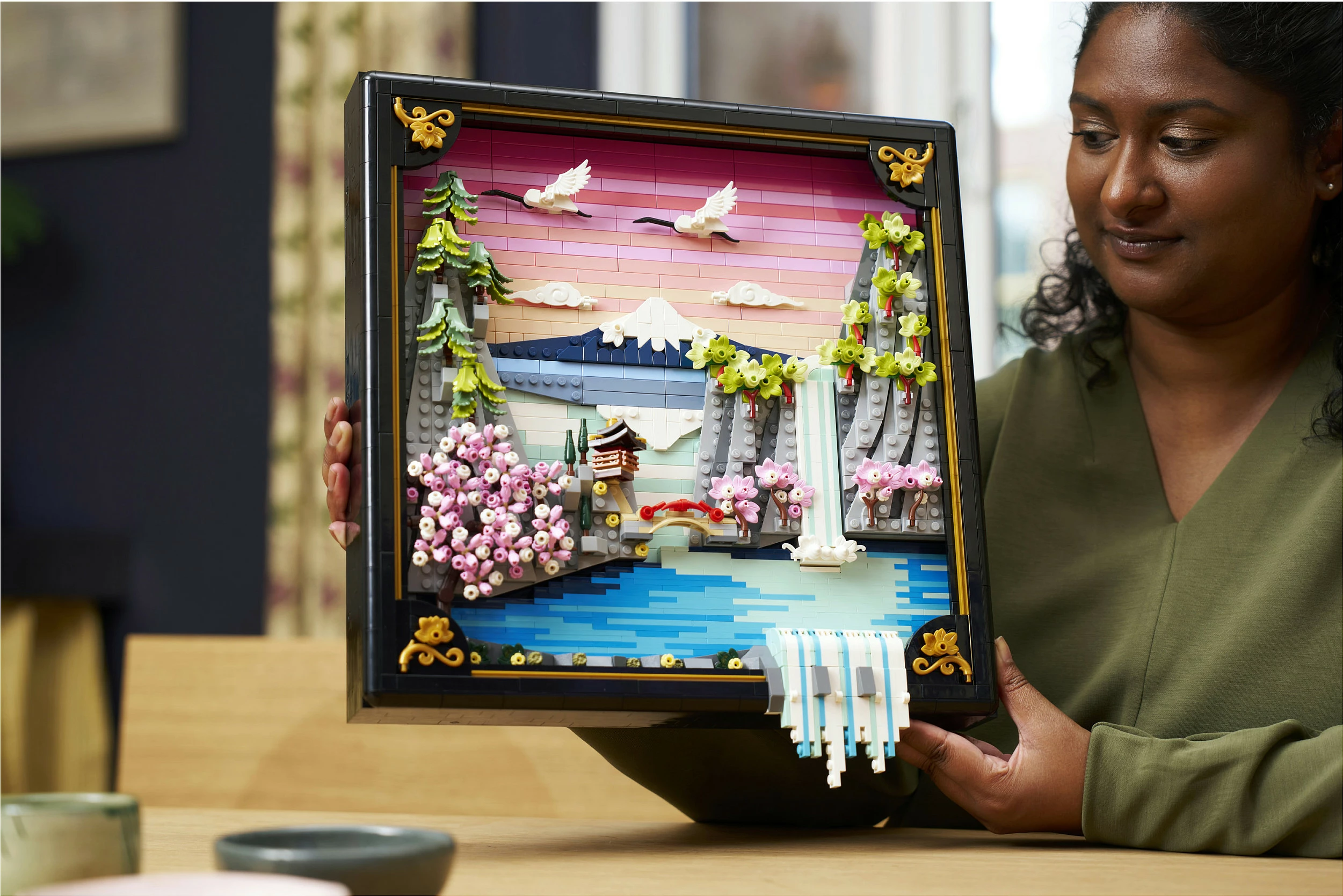 Set ndërtimi LEGO Art 31218 Japanese Cherry Blossom Landscape, 1892 copë, dekor muri 3D, Multikolor