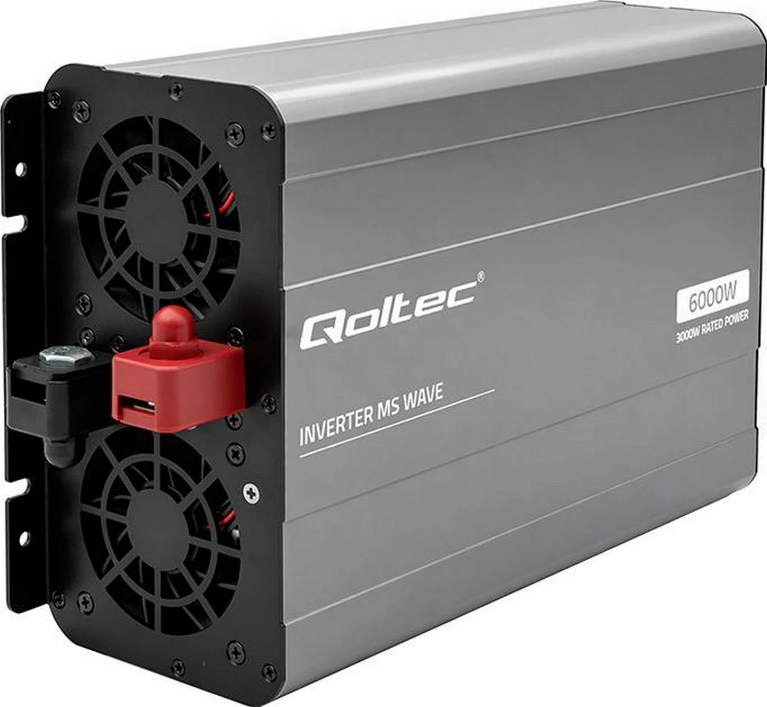 Inverter për makinë Qoltec MS Wave 12V në 230V, 3000/6000W, USB, hiri