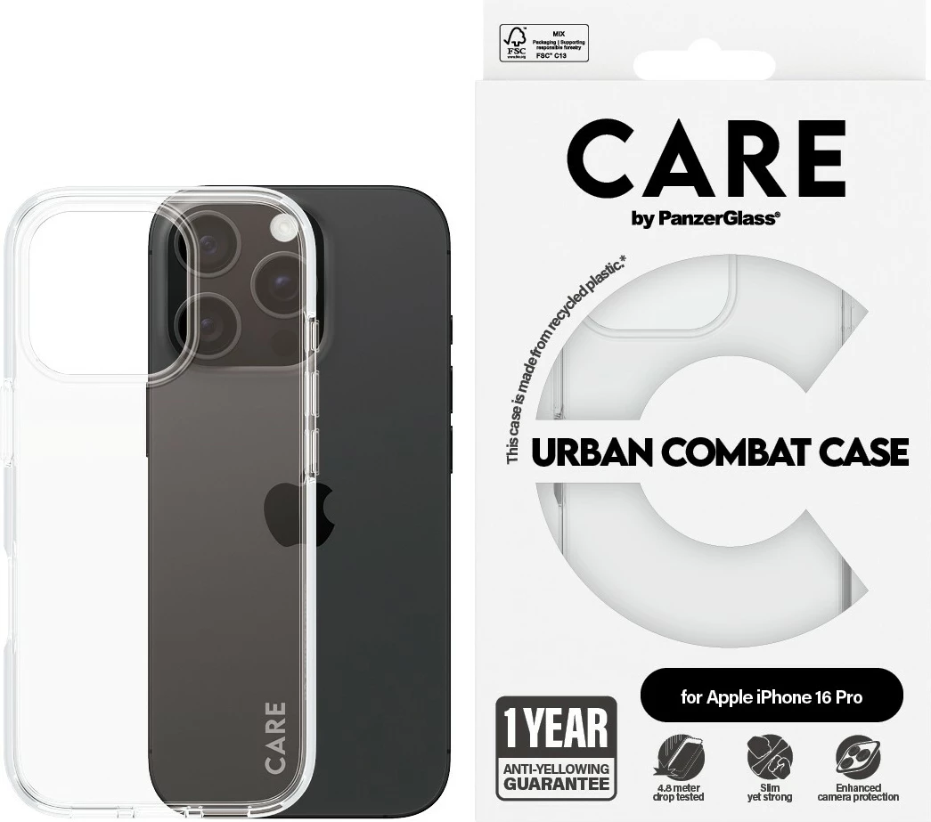Mbështjellës PanzerGlass CARE Case Flagship Clear për iPhone 16 Pro transparent
