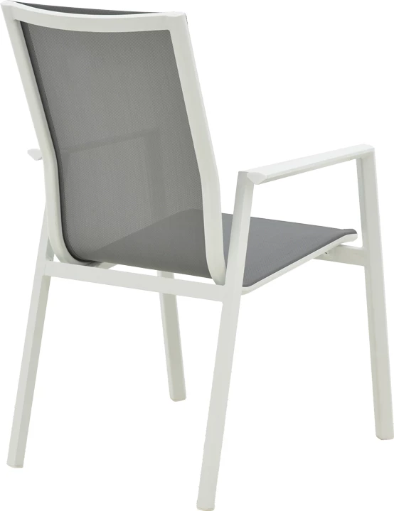 Karrige për kopsht Dashiell metalike e bardhë textilene gri e lehtë 71x58x94cm