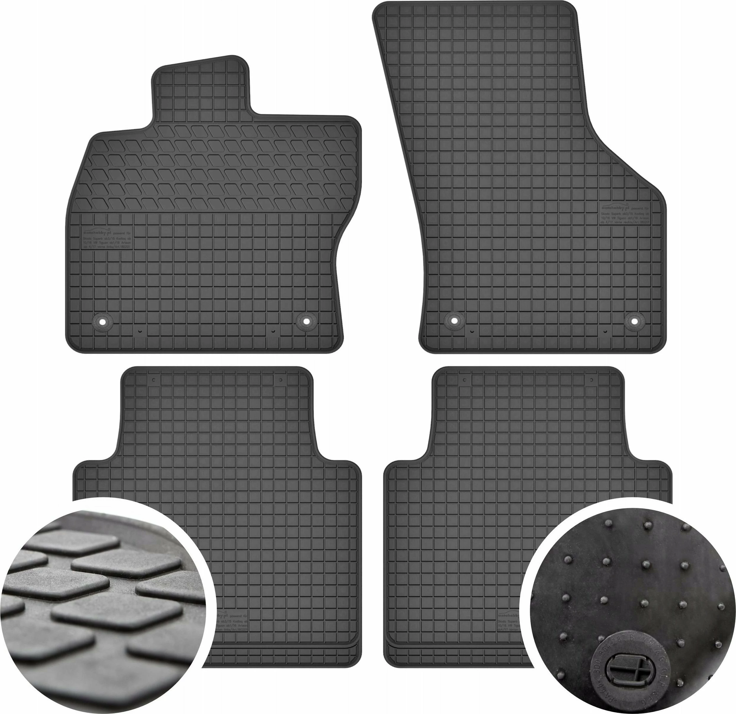 Set tepihë gome GeyerHosaja për Skoda Superb III, 4 copë, të zeza