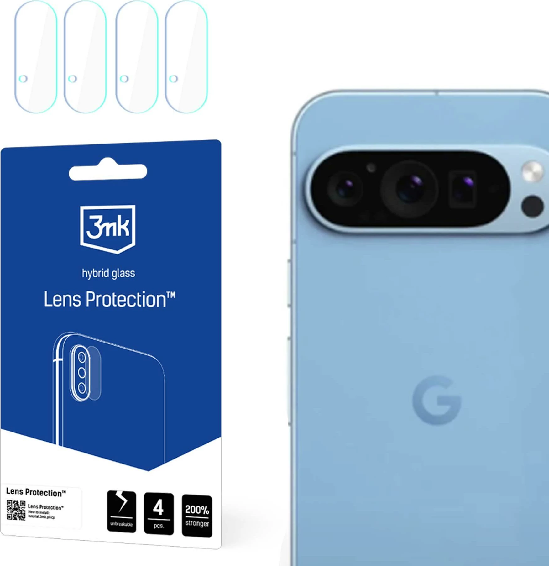 Mbrojtës xhami hibrid për kamerë, 3mk Protection, për Google Pixel 9 Pro, 4 copë