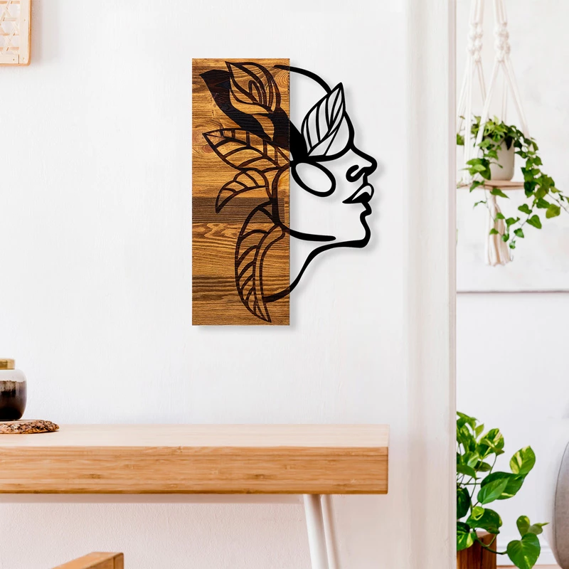 Dekor muri Redian, dru pishe natyrale, metal i zi, 34x3x50cm