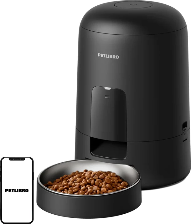 Dispenser automatik ushqimi për kafshë Petlibro Air PLAF008 2L, 1-6 shujta/ditë, 1-16 porcione, i zi, set me tas inox