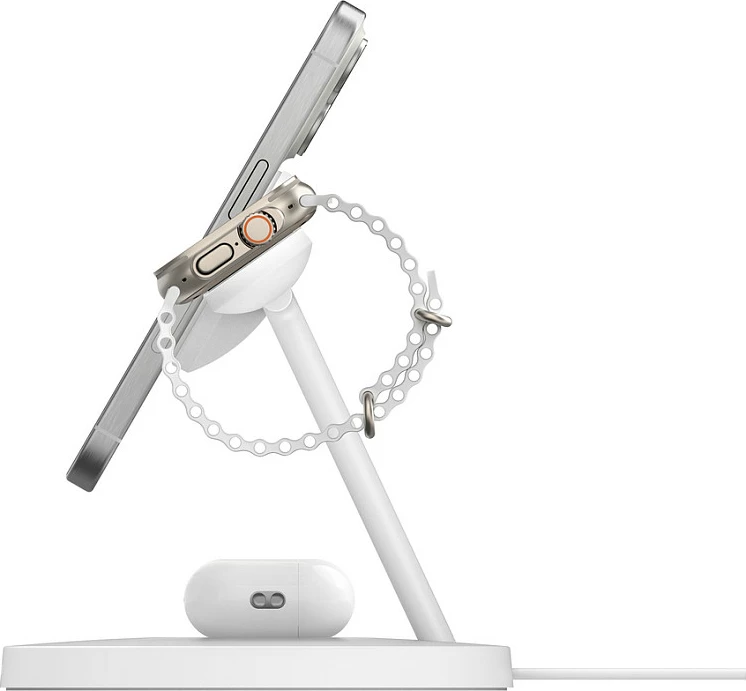 Stacion karikimi pa kabllo Belkin BoostCharge Pro 3-in-1 Qi2, 15W, MagSafe, i bardhë
