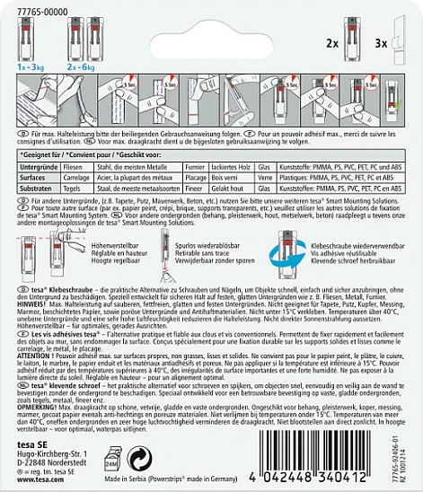 Vidhë ngjitëse tesa Powerstrips 2.4 x 6.4 cm, 2 copë, deri 3 kg, e bardhë