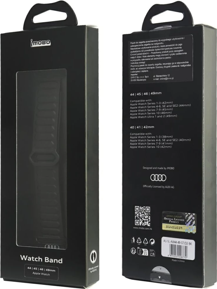 Rrip për Apple Watch Audi Logo, lëkurë sintetike, magnetik, i zi, 44/45/46/49 mm