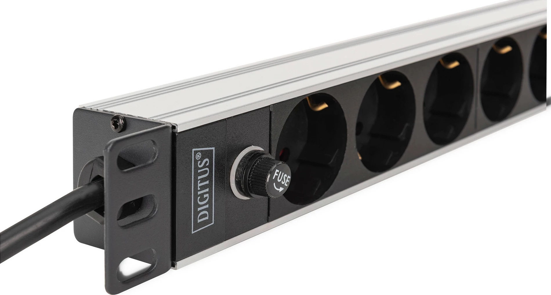 Shirit prizash Digitus rack 19" 1U, 9x Type F (Schuko), 2m, 16A/2500W, zi/argjend