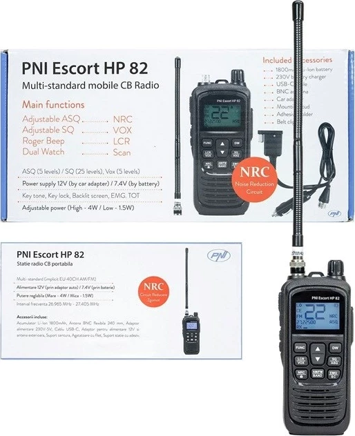 Radio CB PNI Escort HP 82, 1800 mAh, USB-C, e zezë
