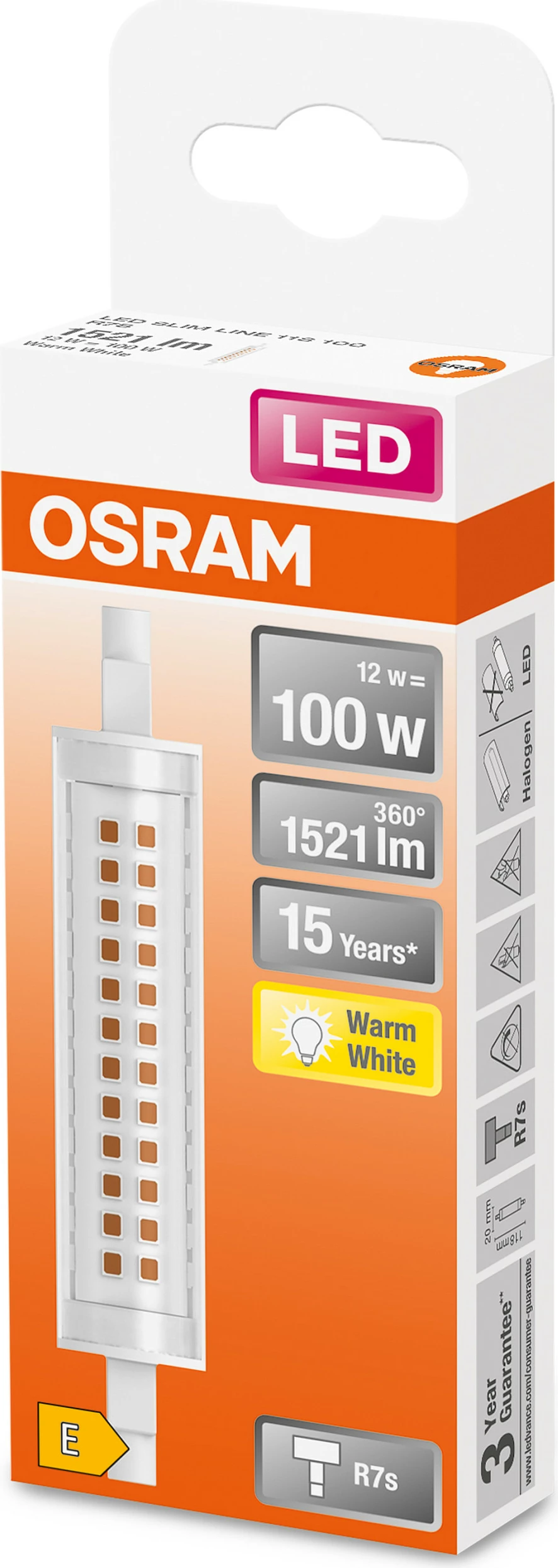 Llambë LED OSRAM Slim Line R7s 12W 1521 lm, 2700K Warm White