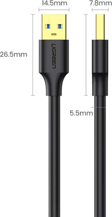 Kabllo Ugreen US128, USB-A 3.0 në USB-A 3.0, 0.5m, e zezë