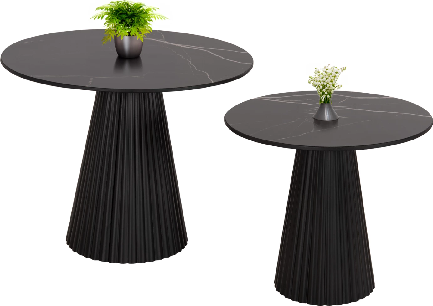 Tavolina kafeje 2 copë DIEN FH9926, baza metalike dhe sipërfaqe qeramike, ngjyrë e zezë, Φ56&Φ43 cm