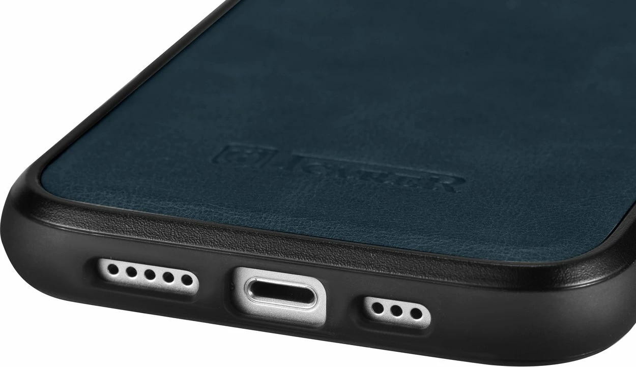 Mbështjellës iCarer për iPhone 14 Plus, lëkurë natyrale, Blu