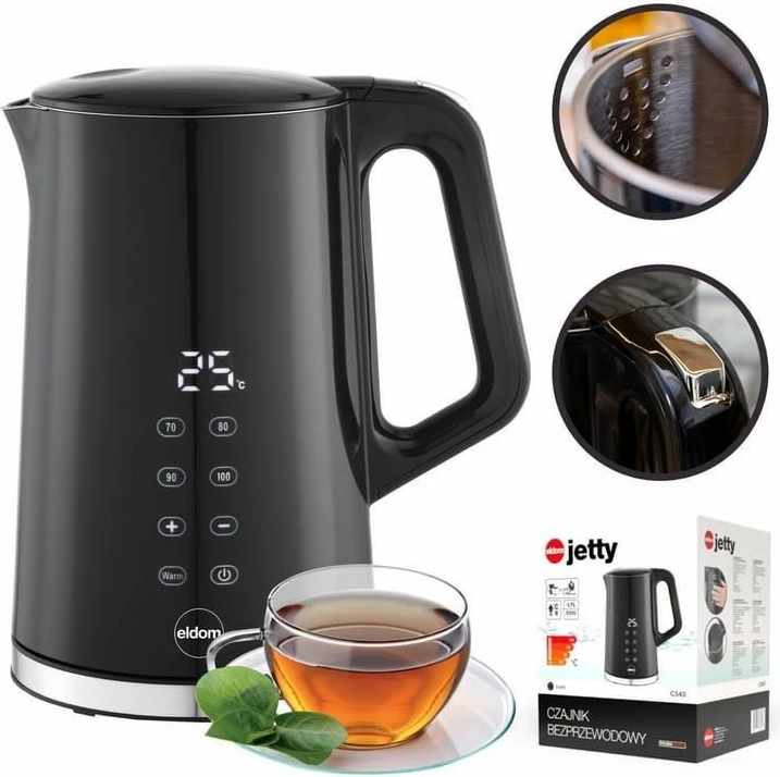 Çajnik elektrik pa kabllo ELDOM C540 Jetty, i zi, 1.7 L