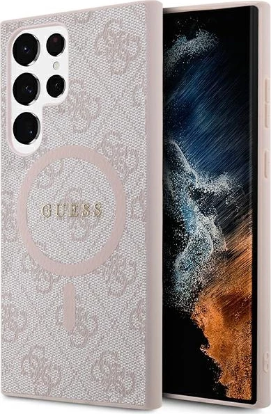 Mbështjellës Guess 4G Collection Leather Metal Logo MagSafe për Samsung Galaxy S24 Ultra hardcase TPU/PC me lëkurë eko magnetik MagSafe rozë