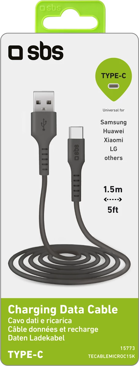 Kabllo USB-A në USB-C SBS TECABLEMICROC15K 1.5m, e zezë