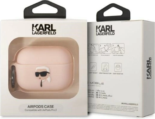 Mbështjellës Karl Lagerfeld për AirPods Pro 2, Silicone Karl's Head 3D, Rozë