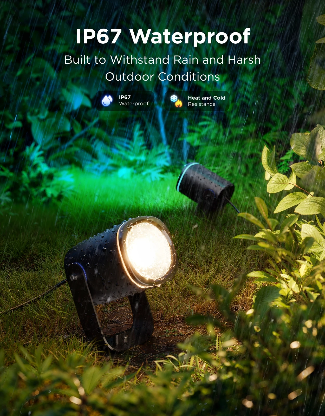 Reflektorë LED të jashtëm Govee Outdoor Spotlights 2, RGBWIC 16M ngjyra, IP67, Matter/Alexa/Google, 2 copë, të zeza