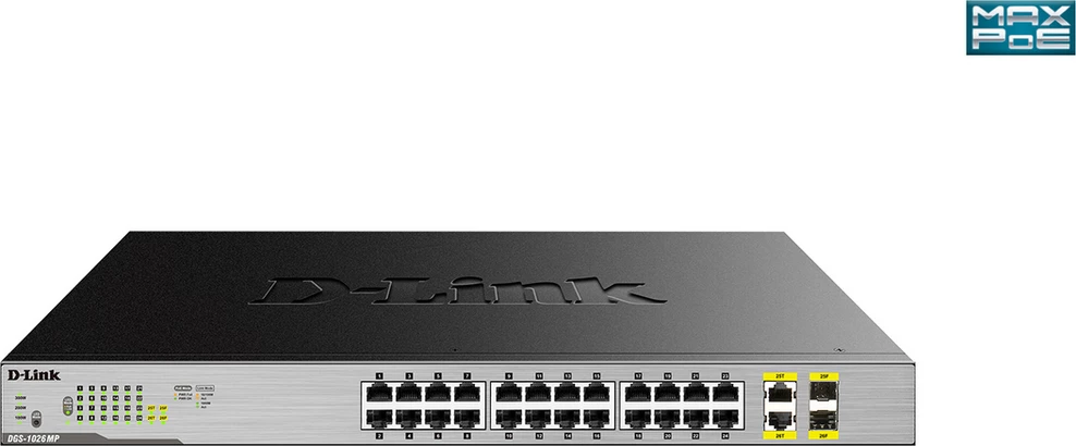 Switch D-Link DGS-1026MP (GS1026P) 24 porta Gigabit PoE+ 2 SFP e zezë