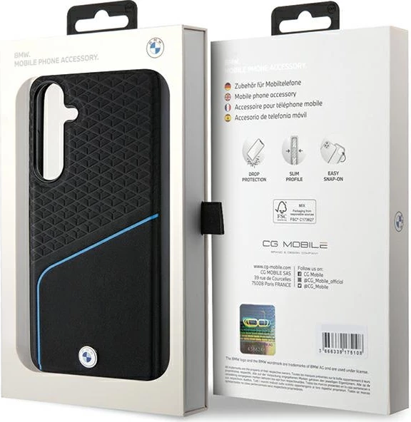 Mbështjellës BMW Signature Leather Textured & Line MagSafe për Samsung Galaxy S24+ S926, i zi