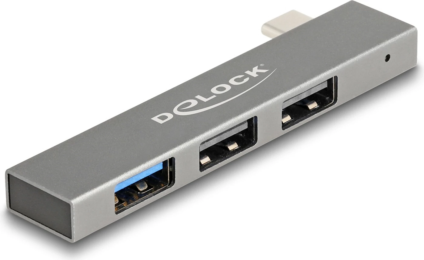 USB hub DeLOCK 3-Port Slim USB-C, 10 Gbps, 1x USB-A 3.2 Gen 2 + 2x USB 2.0, metal, gri