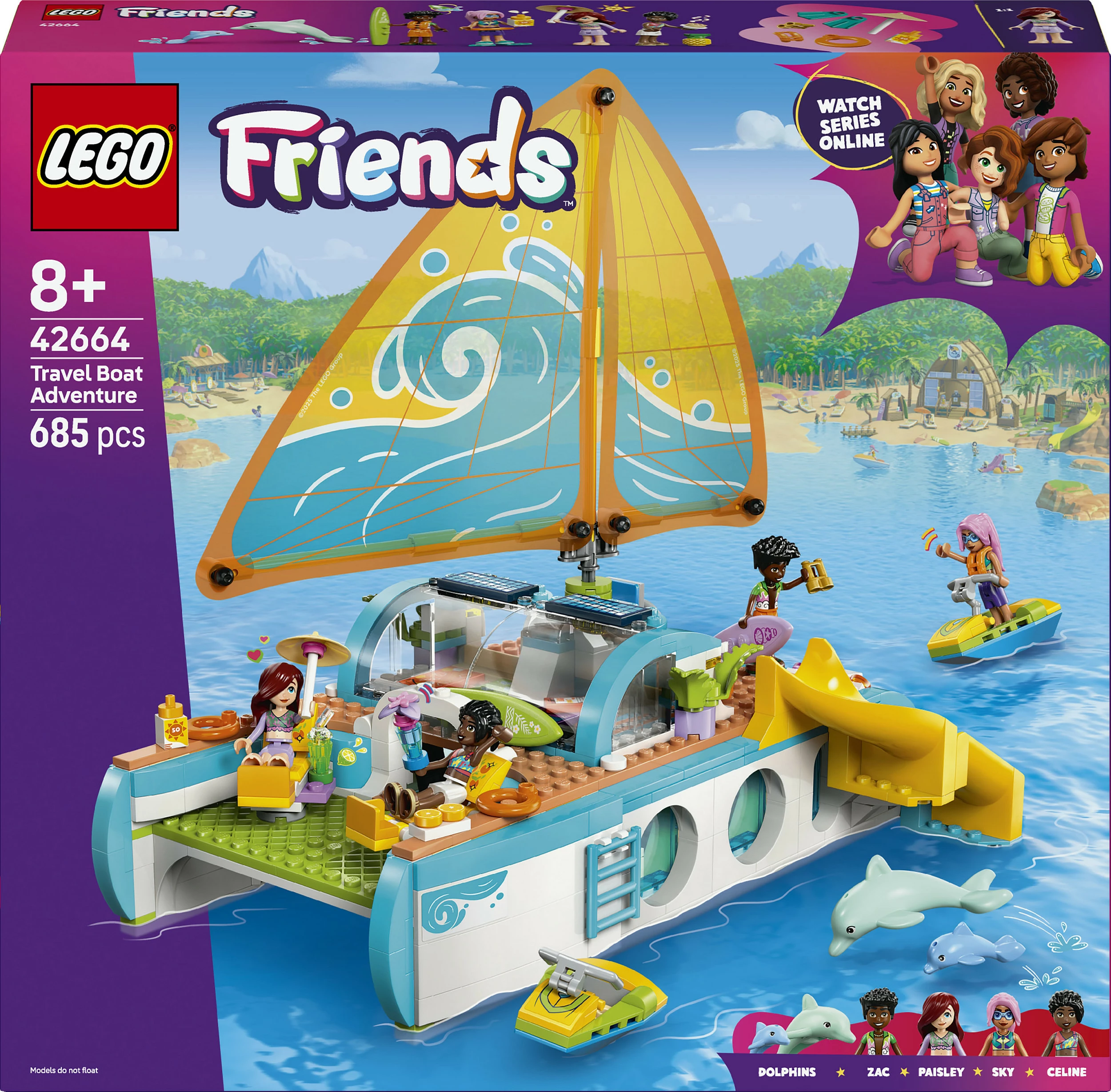 Set ndërtimi LEGO Friends 42664 Travel Boat Adventure, 685 pjesë, 8+, shumëngjyrësh