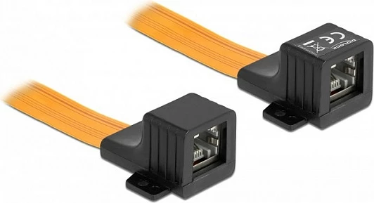 Kabllo kaluese për dritare DeLOCK RJ45 FPC, 30 cm, e sheshtë, 2x RJ45 femër, e zezë/portokalli
