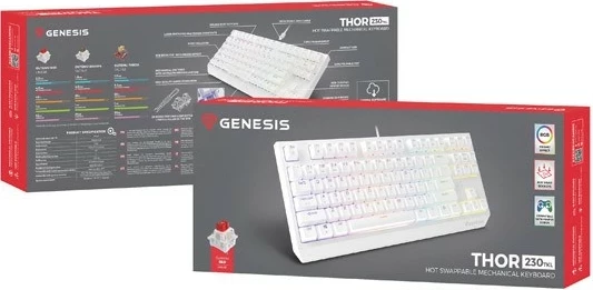 Tastierë gaming Genesis Thor 230, Outemu Red, TKL, RGB, e bardhë