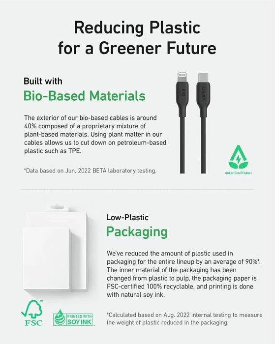 Kabllo Anker 541 BIO USB-C në Lightning 1.8m, deri 100W, e zezë