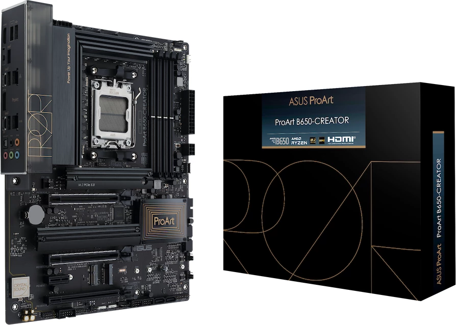 Pllakë amë ASUS ProArt B650-CREATOR, AM5, ATX, AMD B650, DDR5 4xDIMM, 3xM.2, 4xSATA, PCIe 4.0, LAN 2.5Gb+1Gb, HDMI, USB-C (DP), Aura Sync