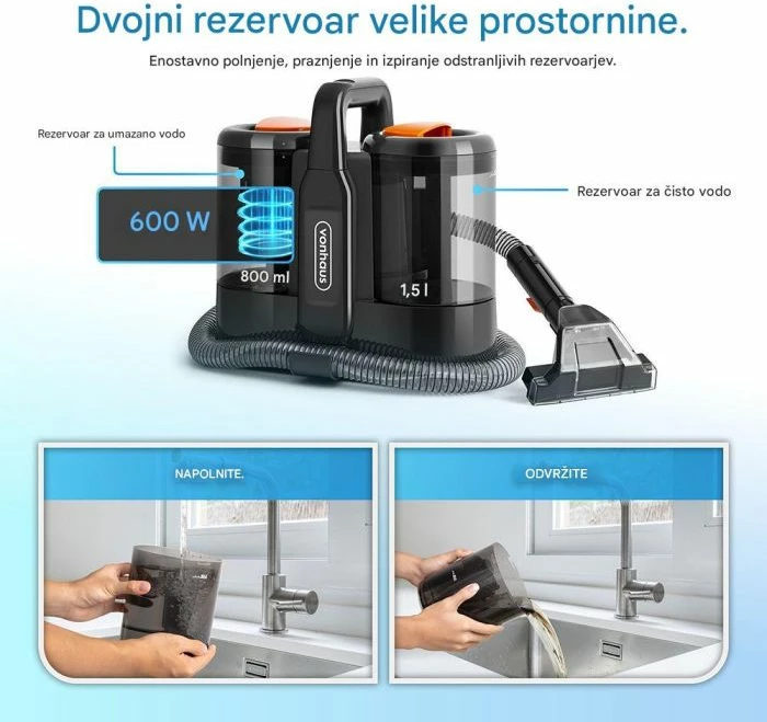 Pastrues njollash wet-dry VONHAUS 2000288, 600 W, 2 L, 15 kPa, zi/portokalli