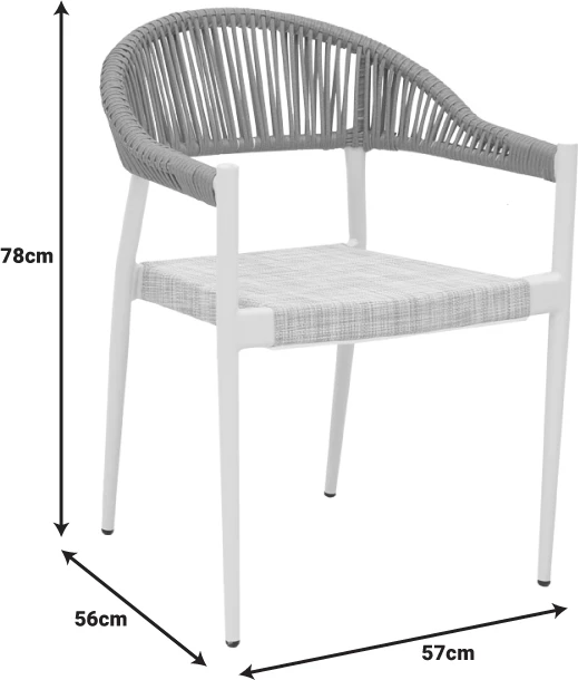 Karrige alumini e grumbullueshme, kornizë e bardhë-tekstilen dhe ratan ngjyrë natyrale, 57x56x78cm