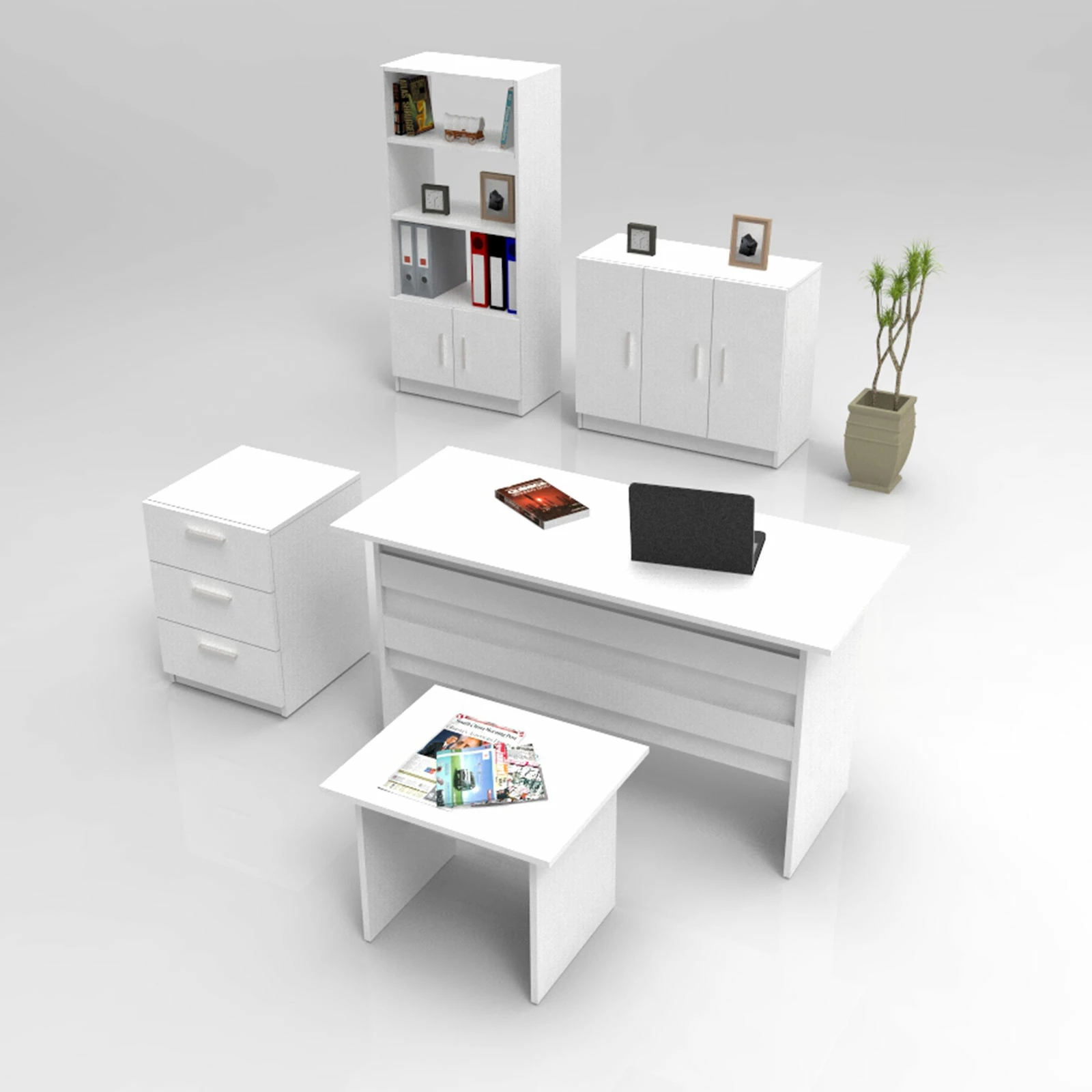 Set mobiljesh për zyre Hanah Home, Vo14-W, ngjyrë e bardhë