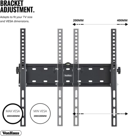 Mbajtëse muri për TV VONHAUS 3000473 26-55\" tilt -12°/+12°, VESA 200x200-400x400, deri 40 kg, e zezë