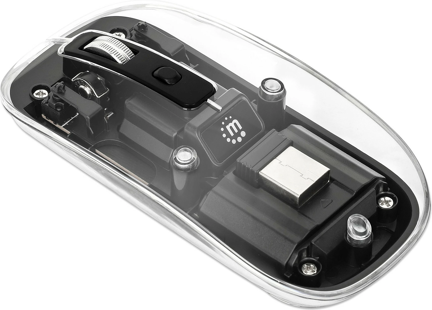 Maus Manhattan Transparent Wireless Rechargeable 2.4GHz, 800/1200/1600 DPI, RGB, Clear/Black