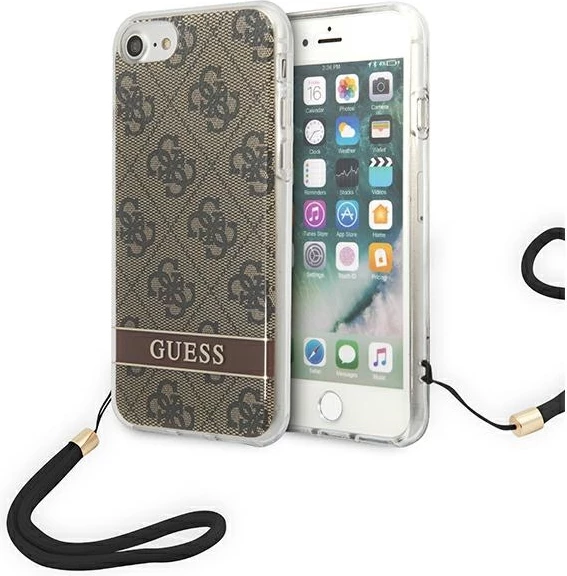 Mbështjellës Guess GUOHCI8H4STW për iPhone SE 2022/SE 2020/7/8, kafe, me rrip